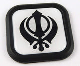 Khanda Symbol Square Black rim Emblem Car 3D Decal Badge Bumper 2"