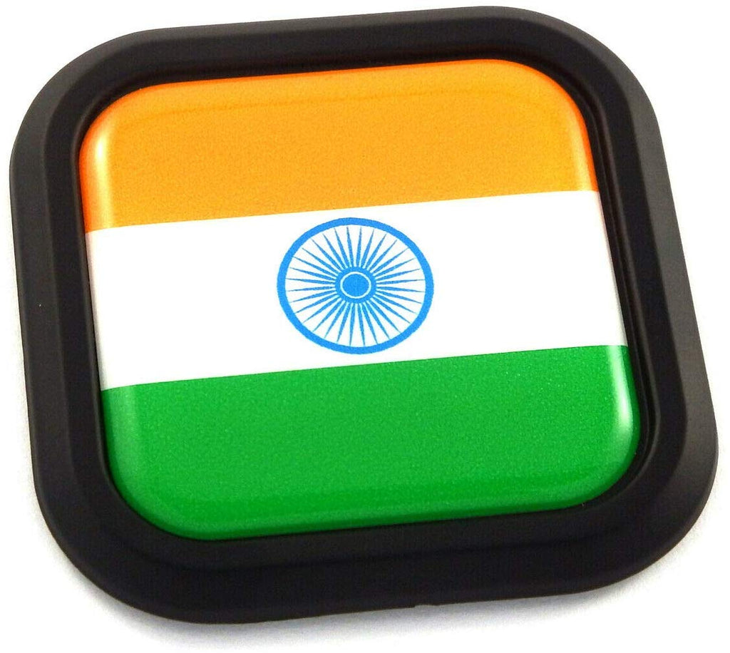 India Flag Square Black rim Emblem Car 3D Decal Badge Hood Bumper sticker 2"