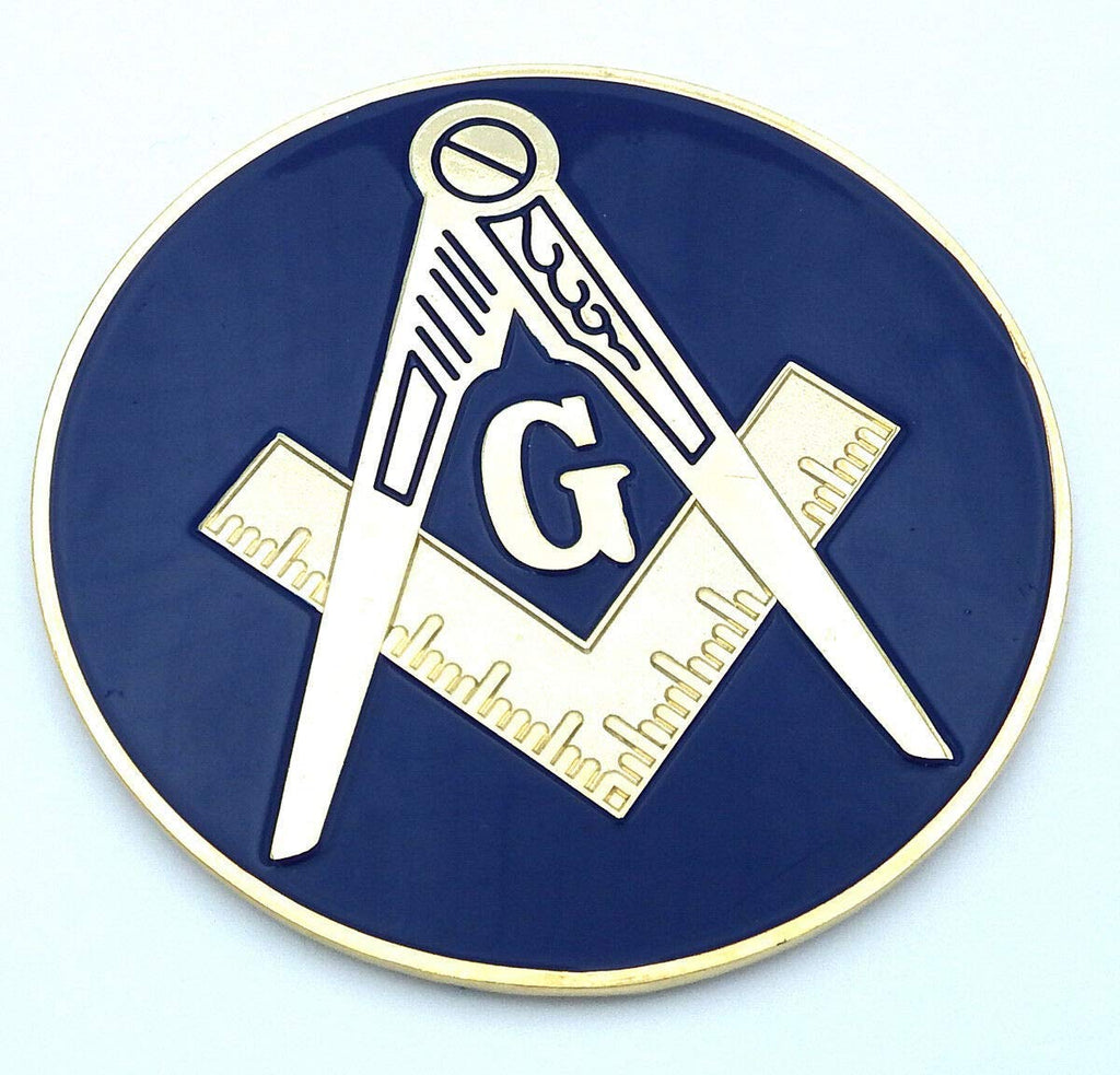 Mason Masonic auto Emblem 3" Metal Gold Plated with Blue car Decal MAS18DBLU
