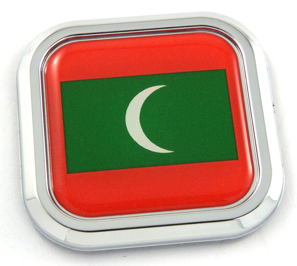 Maldives Flag Square Chrome rim Emblem Car 3D Decal Badge Hood Bumper sticker 2"