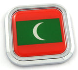 Maldives Flag Square Chrome rim Emblem Car 3D Decal Badge Hood Bumper sticker 2"