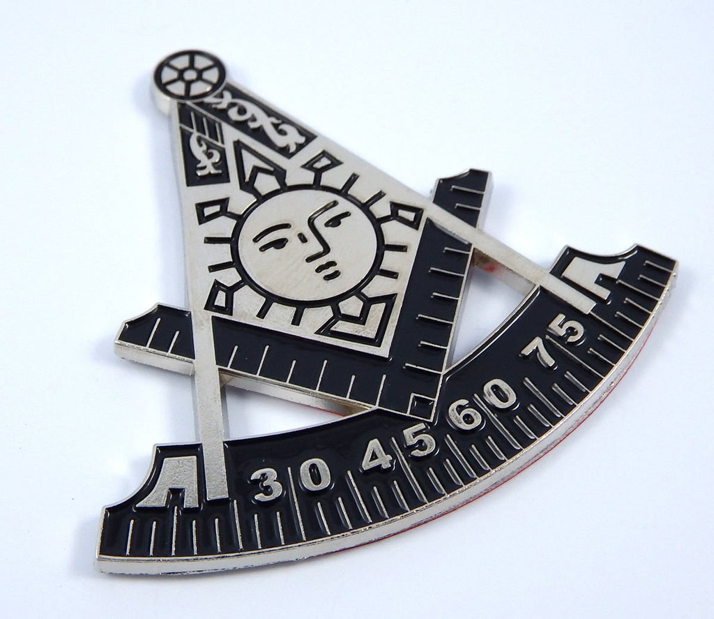 Masonic Past Master 2.75" Metal car Emblem Mason Chrome with Black Decal MAS14