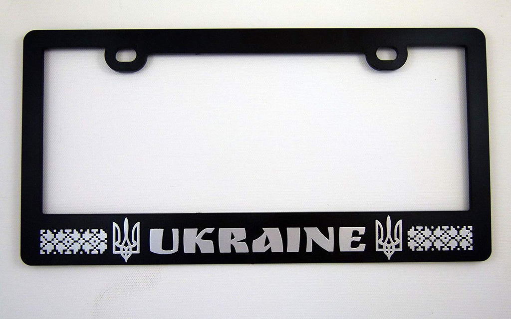 Car Chrome Decals Ukraine Ukrainian Black ABS License Plate Frame with Silver Raised Copy Tryzub