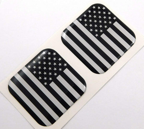 USA Black American Flag Square Domed Decal car Bike Gel Stickers 1.5" 2pc