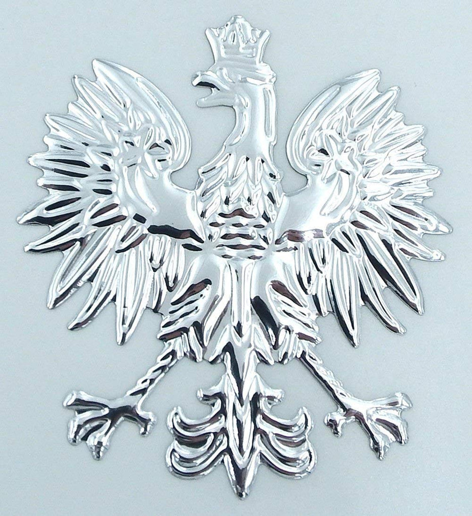 Poland, Polish Eagle Chrome Silver Finish Decal Emblem 3D Sticker car Bike 2.5" Flexible