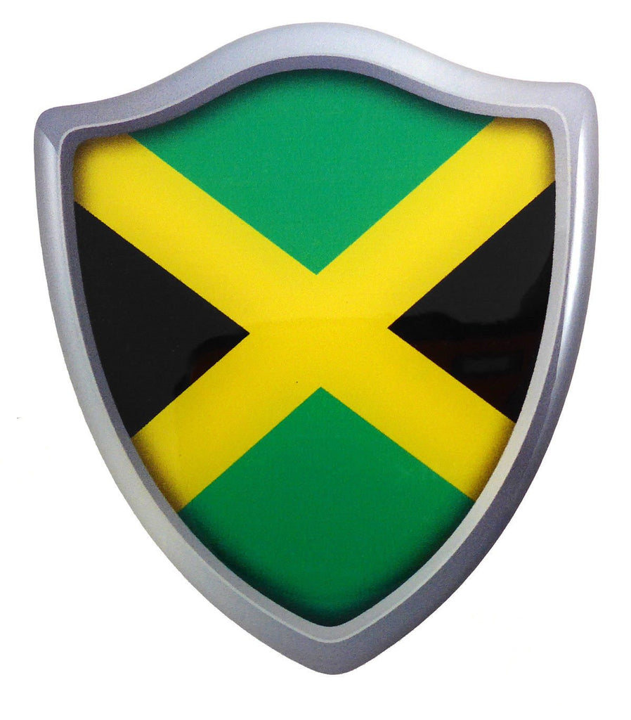 Jamaica Flag Shield Domed Decal 3D Look Emblem Resin car Sticker 2.6"x3"