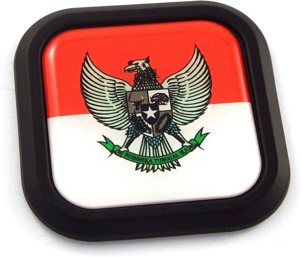 Indonesia Flag Square Black rim Emblem Car 3D Decal Badge Hood Bumper sticker 2"