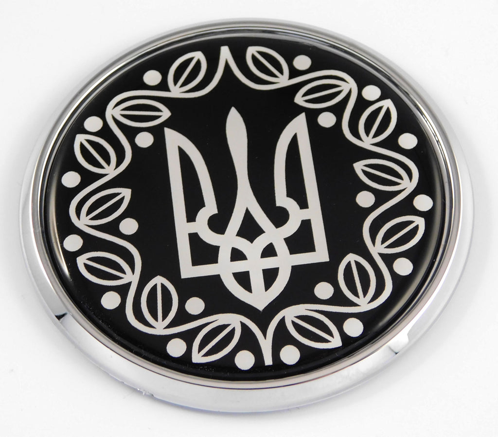 Ukraine Ukrainian Trident Tryzub black and white Car Chrome Round Emblem Decal 3D Badge 2.75"