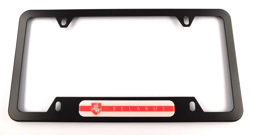 Belarus Flag Metal Black Aluminium Car License Plate Frame Holder 4 hole bottom cutout