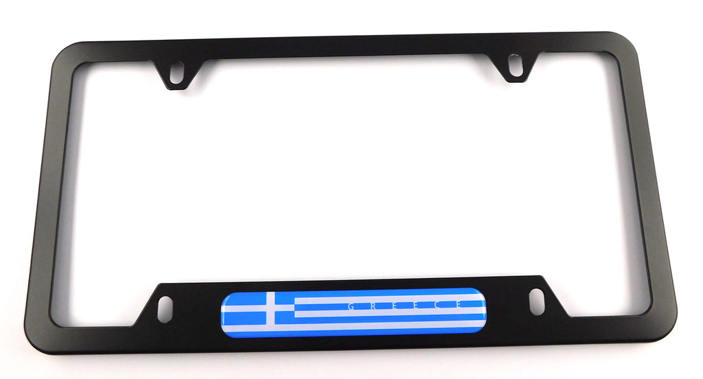 Greece Flag Metal Black Aluminium Car License Plate Frame Holder 4 hole bottom cutout