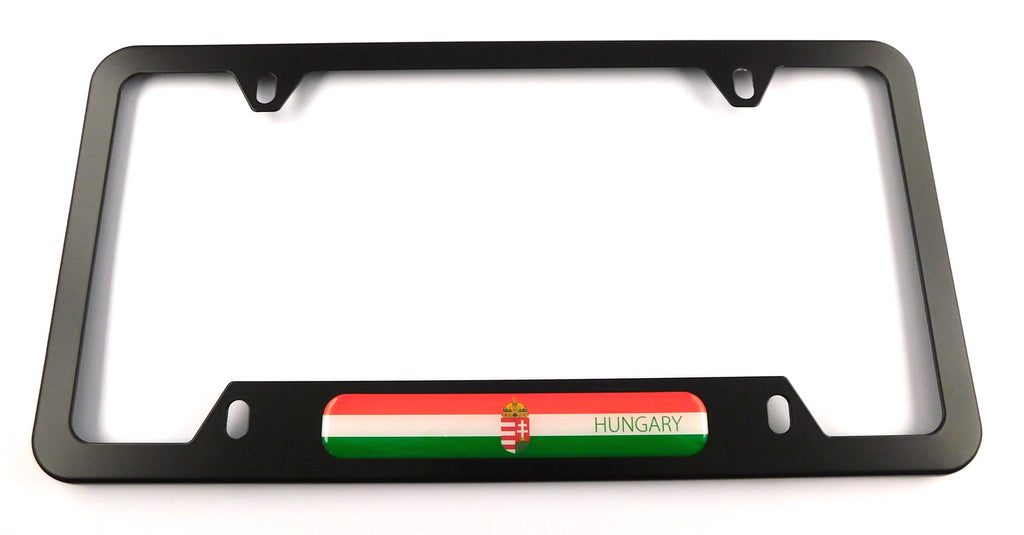 Hungary Flag Metal Black Aluminium Car License Plate Frame Holder 4 hole bottom cutout
