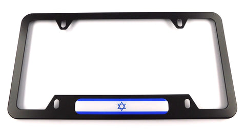 Jewish Flag Metal Black Aluminium Car License Plate Frame Holder 4 hole bottom cutout