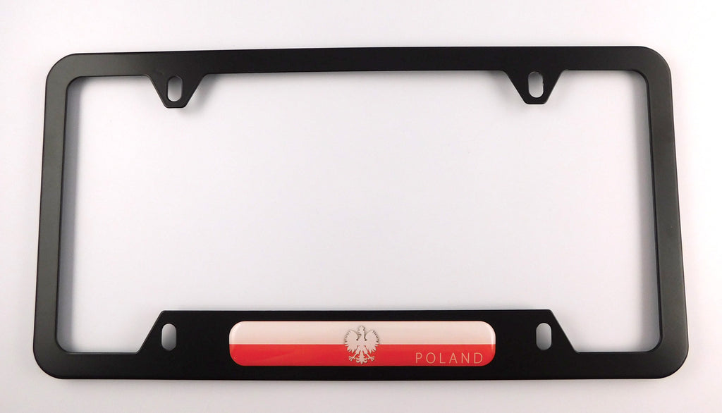 Poland Polish Flag Metal Black Aluminium Car License Plate Frame Holder 4 hole bottom cutout