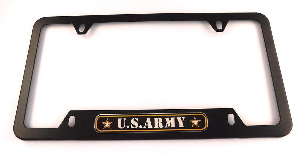 US Army Metal Black Aluminium Car License Plate Frame Holder 4 hole bottom cutout