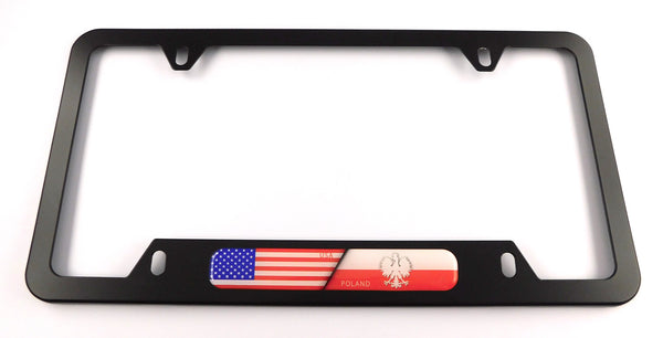 Poland Polish Flag Metal License Plate Frame - Black Aluminium Holder For 12x6 Inch Plates