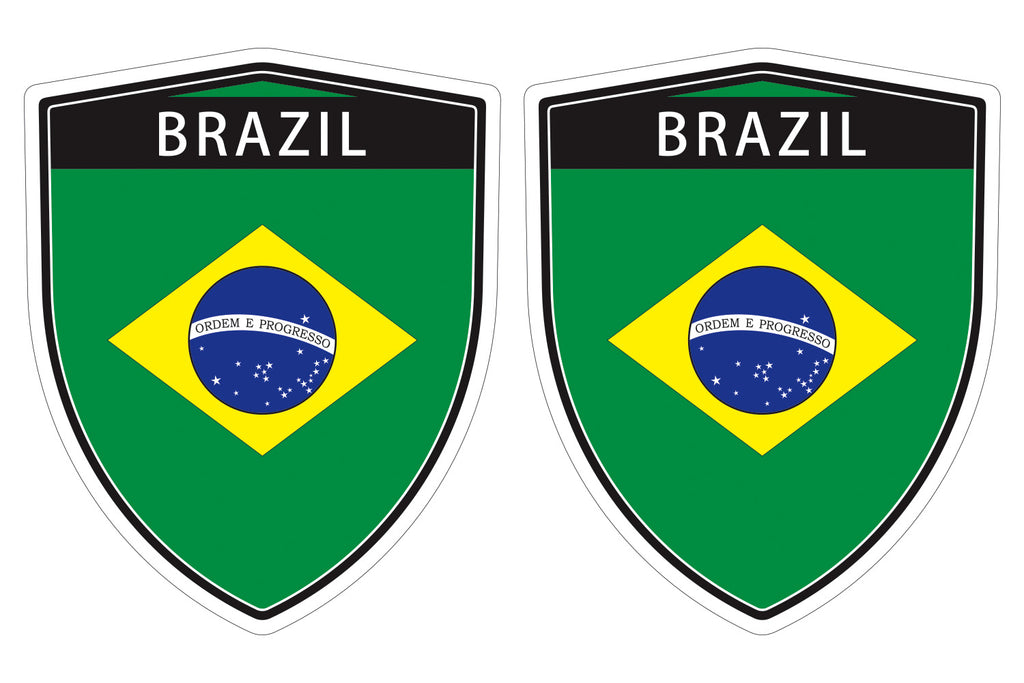 Brazil flag Shield shape decal car bumper window sticker set of 2,  SH010