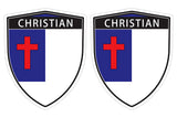 Christian flag Shield shape decal car bumper window sticker set of 2,  SH013