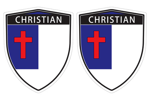 Christian flag Shield shape decal car bumper window sticker set of 2,  SH013