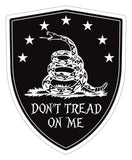 Don't Tread on Me BLACK Gadsden flag Shield shape decal car bumper window sticker set of 2,  SH061