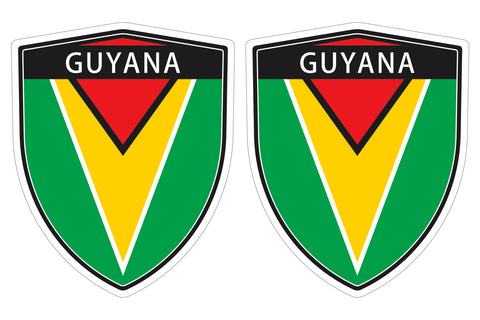 Guyana flag Shield shape decal car bumper window sticker set of 2,  SH023