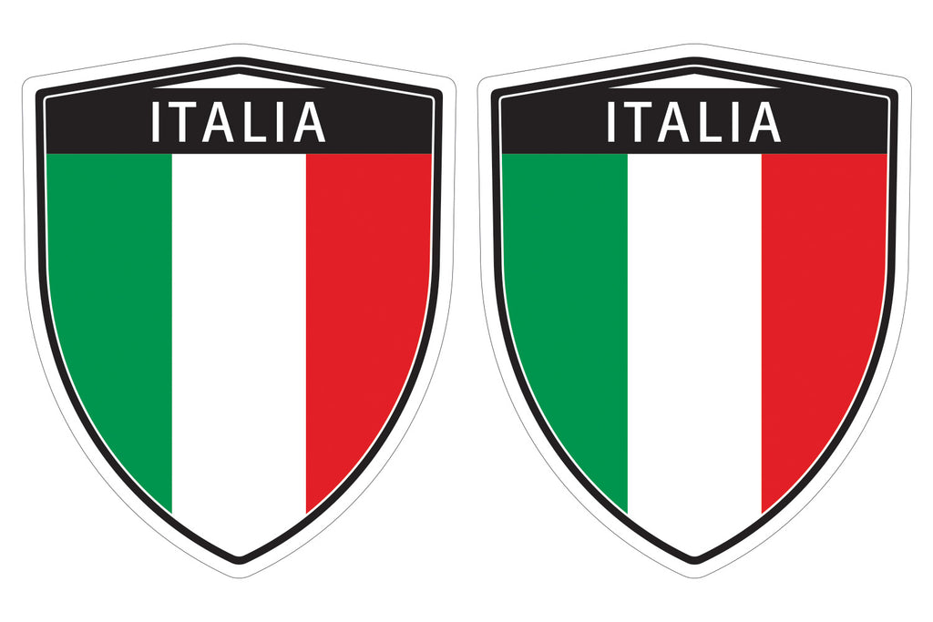 Italia Italy flag Shield shape decal car bumper window sticker set of 2,  SH029