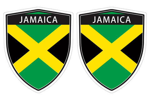 Jamaica flag Shield shape decal car bumper window sticker set of 2,  SH031
