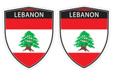Lebanon Lebanese flag Shield shape decal car bumper window sticker set of 2,  SH032