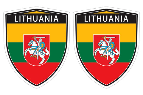 Lithuania flag Shield shape decal car bumper window sticker set of 2,  SH033