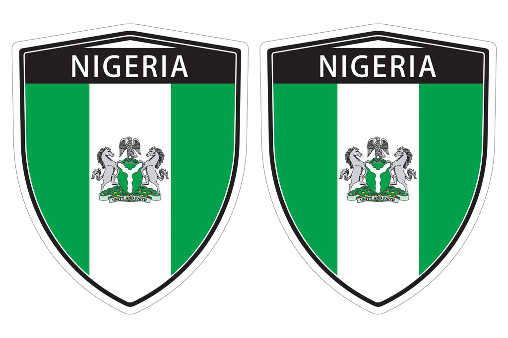 Nigeria flag Shield shape decal car bumper window sticker set of 2,  SH036