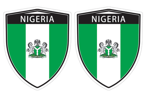 Nigeria flag Shield shape decal car bumper window sticker set of 2,  SH036