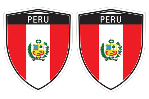 Peru Peruvian flag Shield shape decal car bumper window sticker set of 2,  SH038