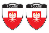 Poland Polish Polska flag Shield shape decal car bumper window sticker set of 2,  SH040