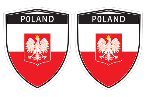 Poland Polish Polska flag Shield shape decal car bumper window sticker set of 2,  SH040
