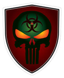 Punisher Skull Zombie flag Shield shape decal car bumper window sticker set of 2,  SH069