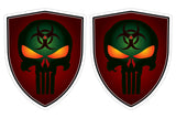 Punisher Skull Zombie flag Shield shape decal car bumper window sticker set of 2,  SH069