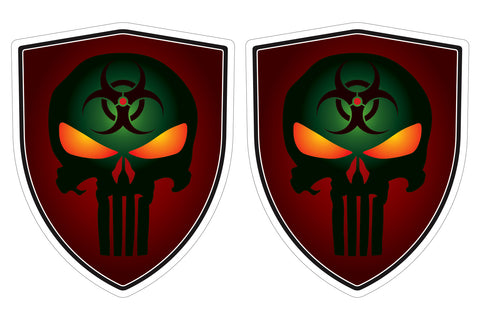 Punisher Skull Zombie flag Shield shape decal car bumper window sticker set of 2,  SH069