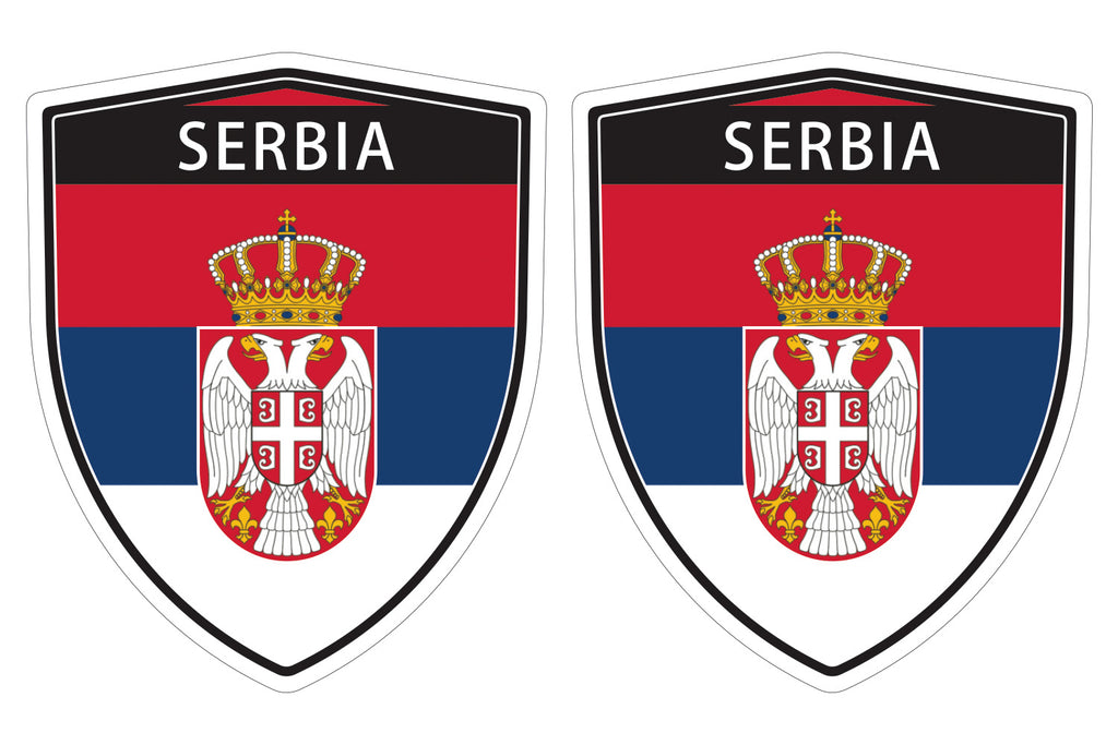 Serbia flag Shield shape decal car bumper window sticker set of 2,  SH044