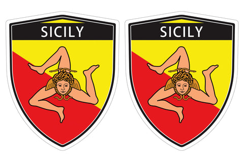 Sicily Italy Italian flag Shield shape decal car bumper window sticker set of 2,  SH046