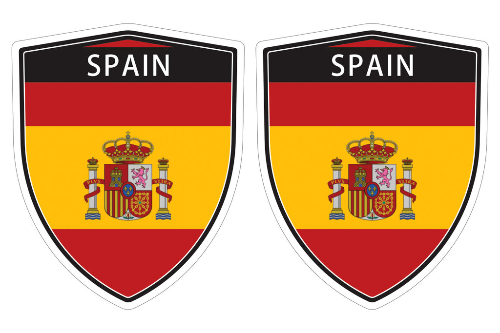 Spain Spanish flag Shield shape decal car bumper window sticker set of 2,  SH048