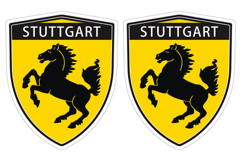 Stuttgart flag with Horse Shield shape decal car bumper window sticker set of 2,  SH066