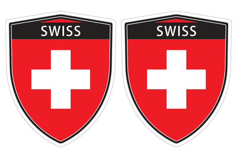 Switzerland Swiss flag Shield shape decal car bumper window sticker set of 2,  SH049