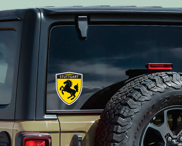 Stuttgart flag with Horse Shield shape decal car bumper window sticker ...