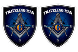 Traveling Man Mason masonic flag Shield shape decal car bumper window sticker set of 2,  SH067