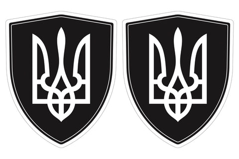 Ukraine Black with Trident Tryzub flag Shield shape decal car bumper window sticker set of 2,  SH055