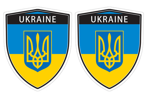 Ukraine Ukrainian Flag with Trident Tryzub Shield shape decal car bumper window sticker set of 2,  SH054