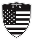 USA Black and white American Flag Shield shape decal car bumper window sticker set of 2,  SH08