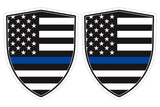 USA Police Thin blue line Flag Shield shape decal car bumper window sticker set of 2,  SH068