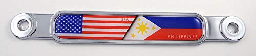 USA Philippines Flag Chrome Emblem Screw On car License Plate Decal Badge