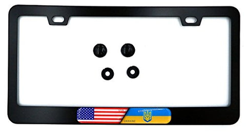 USA/Ukraine Flag Black Aluminium Car License Plate Frame Holder
