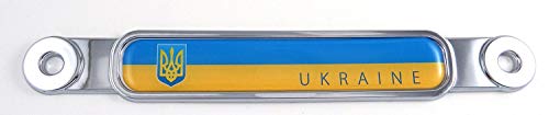 Ukraine Flag with Trident Chrome Emblem Screw On car License Plate Decal Badge